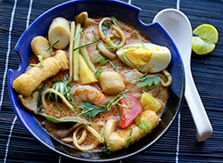 Malaysian seafood laksa noodle soup